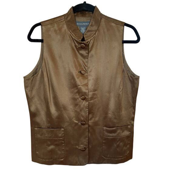 Banana Republic brown bronze silk button vest SIZE 10 - Picture 1 of 5